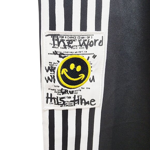 Black & White Womens Striped Easyhon Track Pants With Smiley Patch Size L - Picture 4 of 9